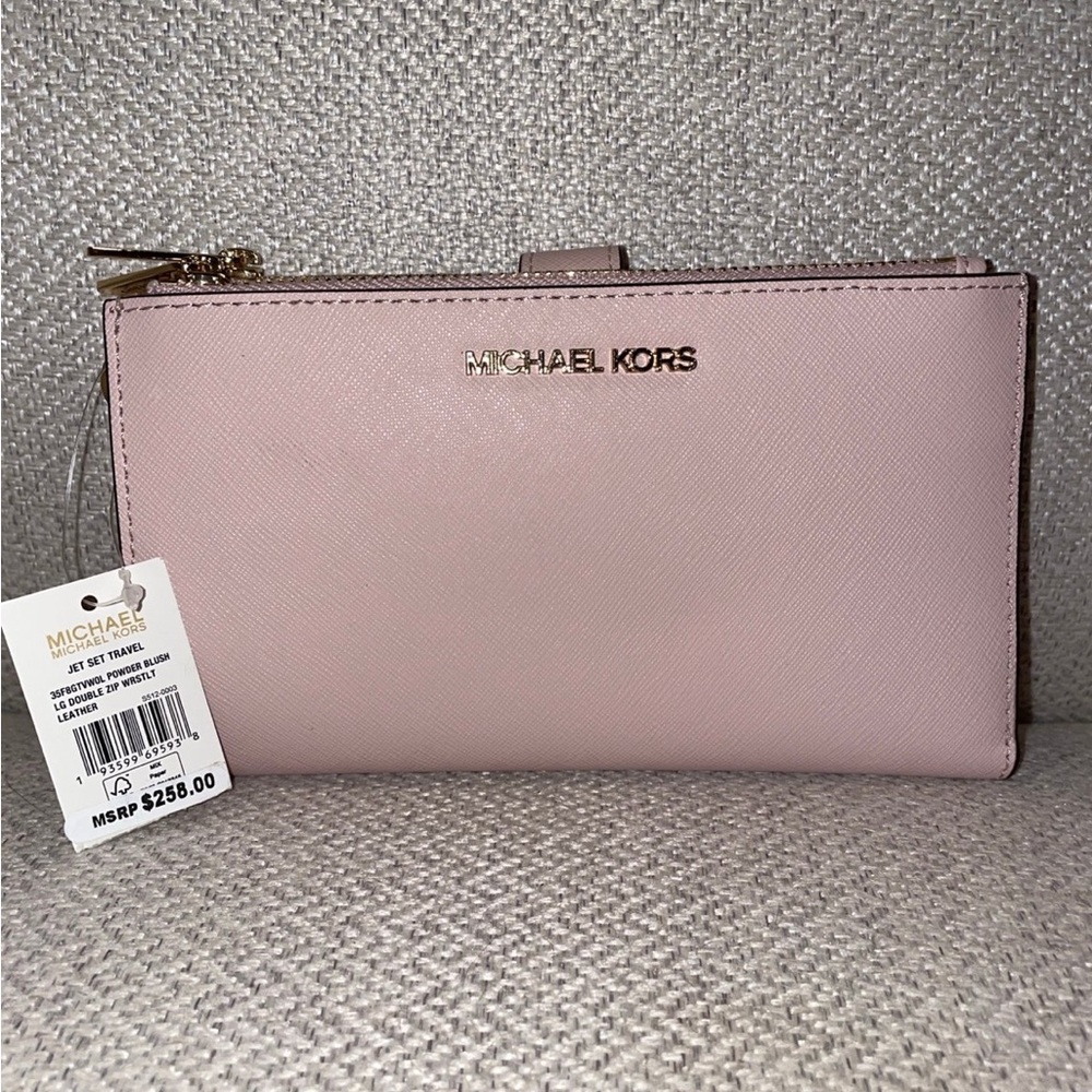 NEW MICHAEL Michael Kors Jet Set Travel Double Zip Wristlet -Powder Blush